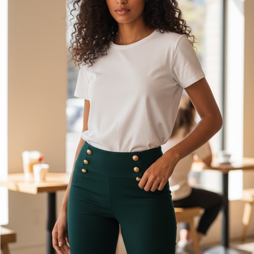 LOFT Green High-Waisted Trousers